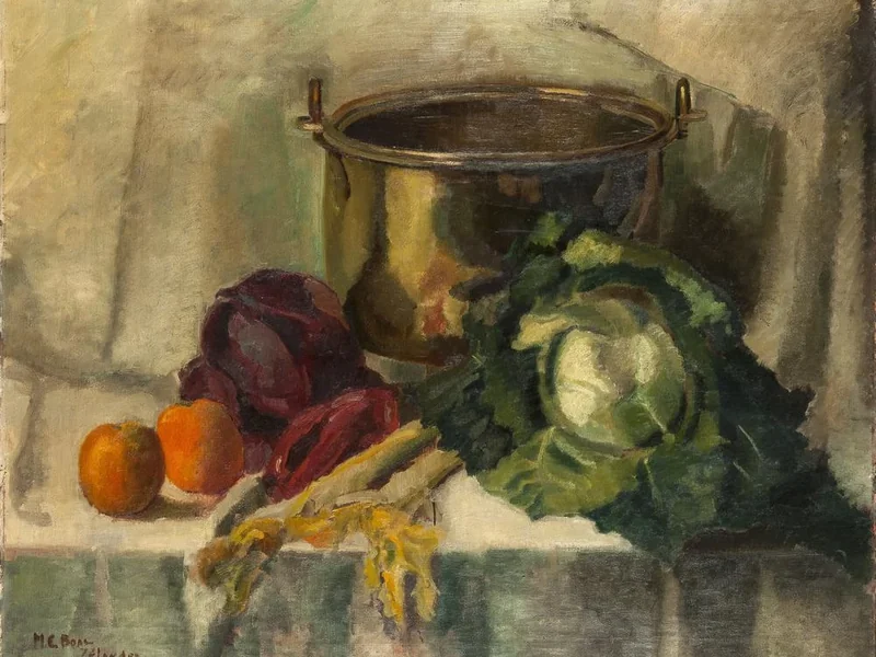 1889-Maria C. Boas Zélander - Natura morta con verdure e bollitore di rame